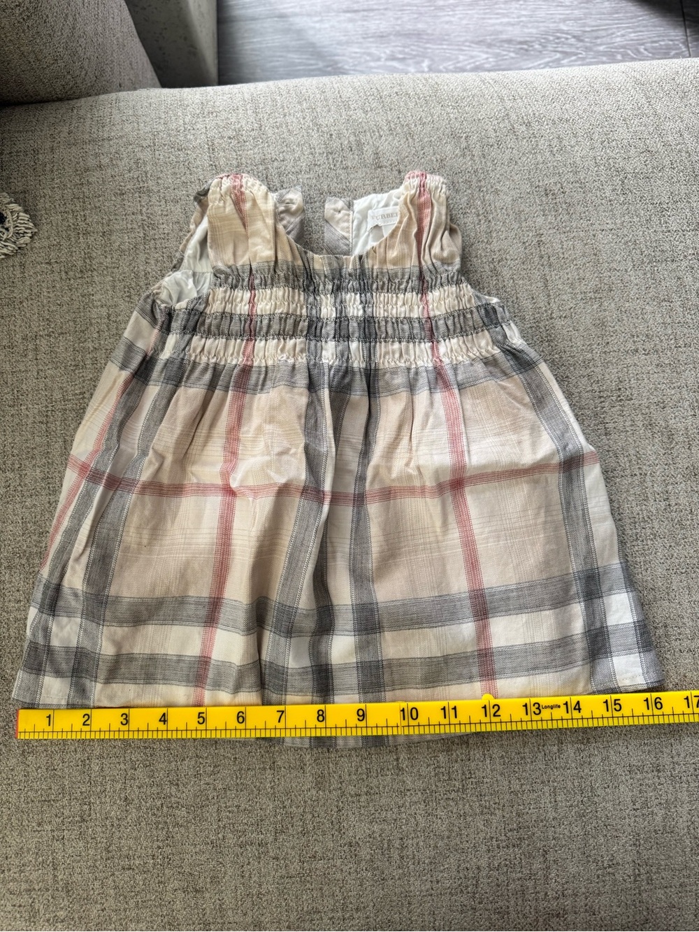 Burberry Plaid Smocked Kids Dress in Cream, Gray and Pink